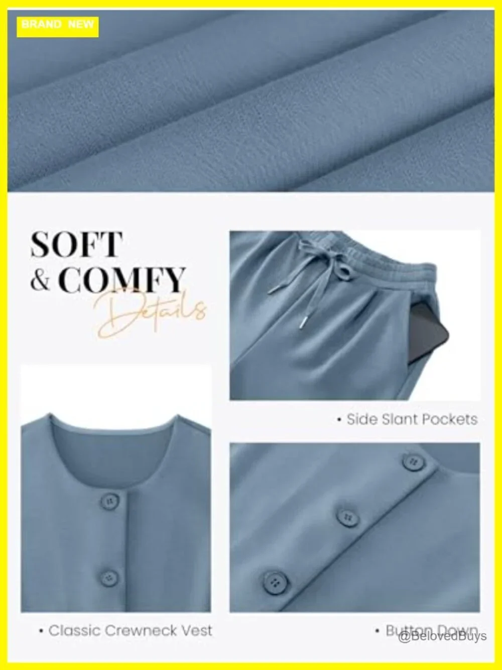 2 Piece Outfit Vest and Wide Leg Pants Set Dressy Casual Work Matching Set